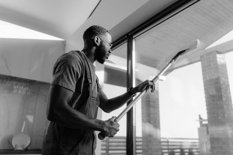 Professional cleaner working in a commercial facility